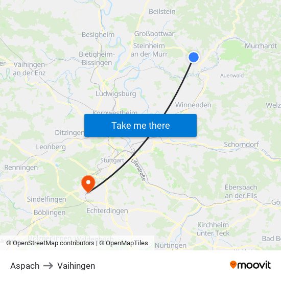 Aspach to Vaihingen map