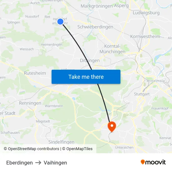 Eberdingen to Vaihingen map