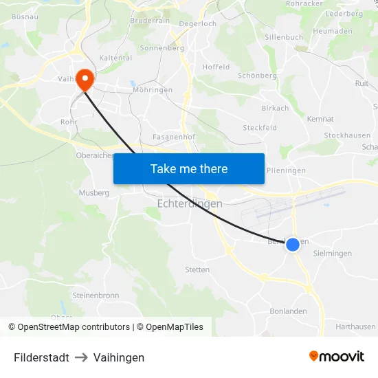 Filderstadt to Vaihingen map