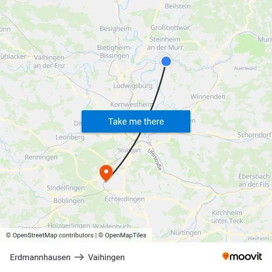 Erdmannhausen to Vaihingen map