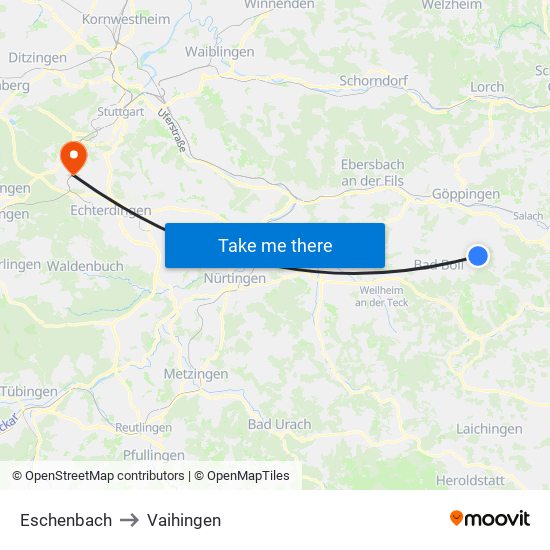 Eschenbach to Vaihingen map