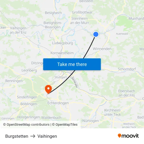 Burgstetten to Vaihingen map