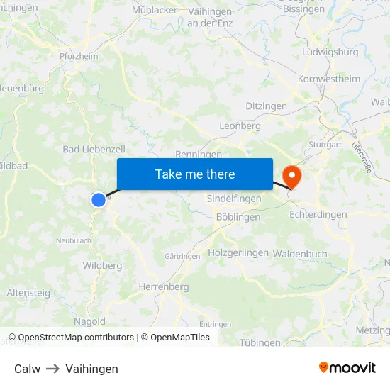 Calw to Vaihingen map