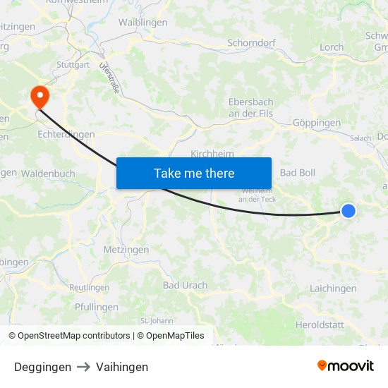 Deggingen to Vaihingen map