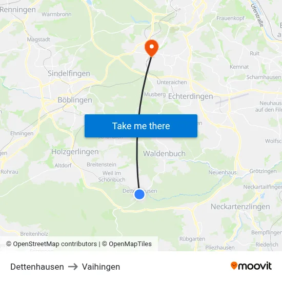 Dettenhausen to Vaihingen map