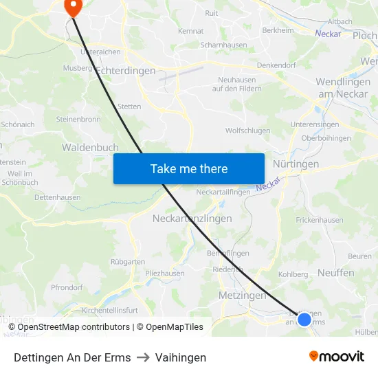 Dettingen An Der Erms to Vaihingen map