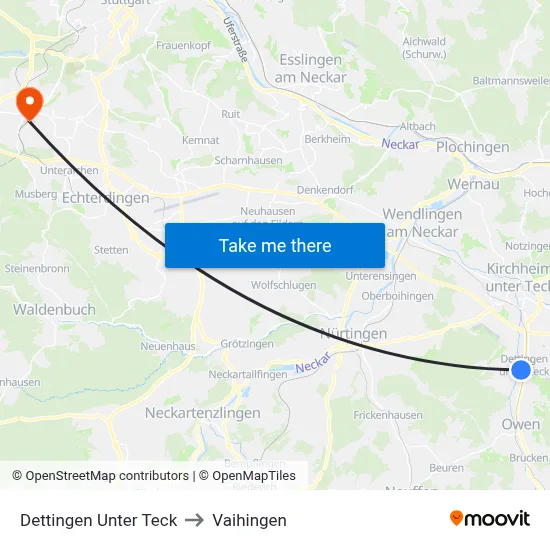 Dettingen Unter Teck to Vaihingen map