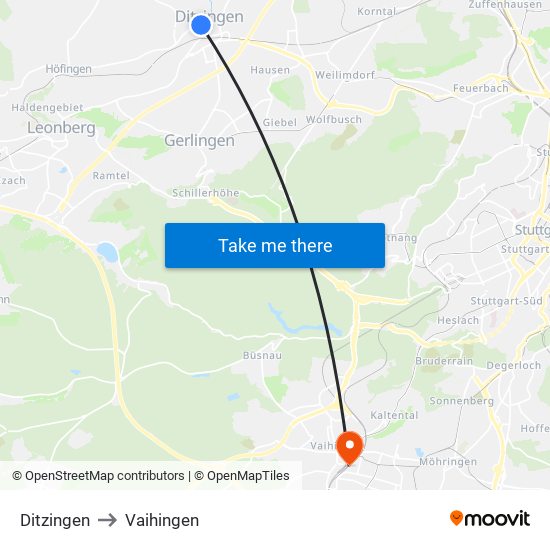 Ditzingen to Vaihingen map