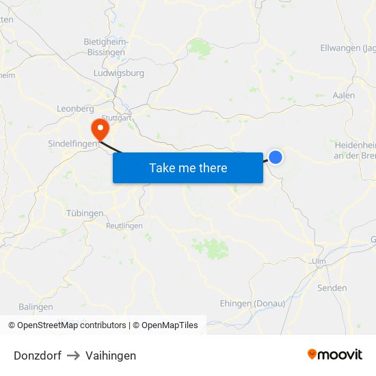 Donzdorf to Vaihingen map