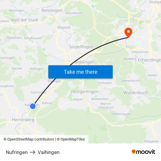 Nufringen to Vaihingen map