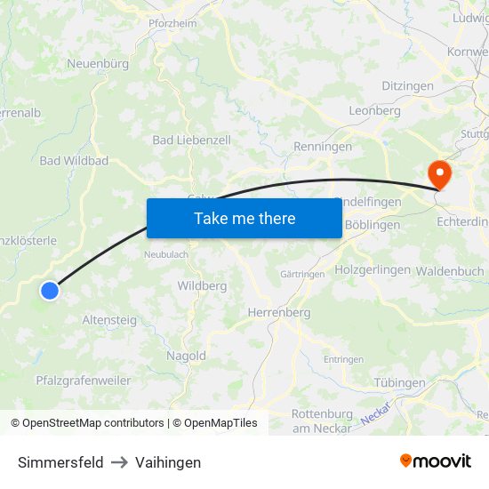 Simmersfeld to Vaihingen map