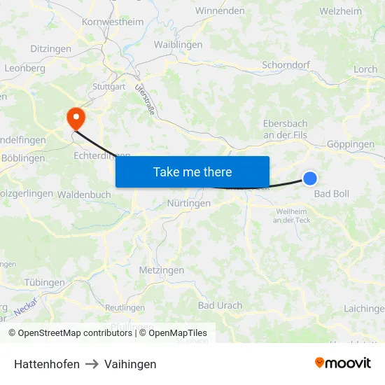 Hattenhofen to Vaihingen map