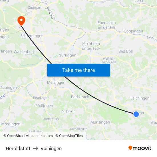 Heroldstatt to Vaihingen map