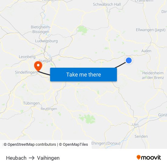 Heubach to Vaihingen map