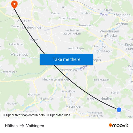 Hülben to Vaihingen map