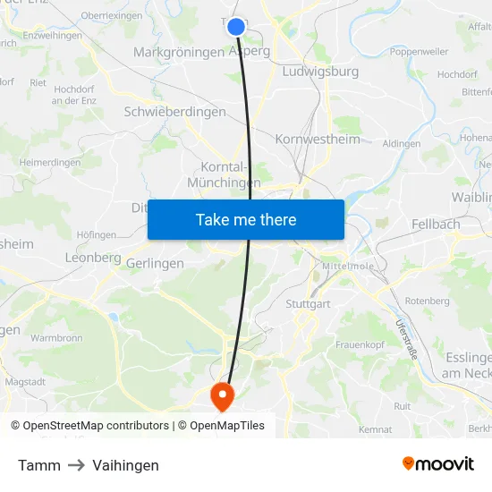 Tamm to Vaihingen map