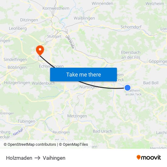Holzmaden to Vaihingen map