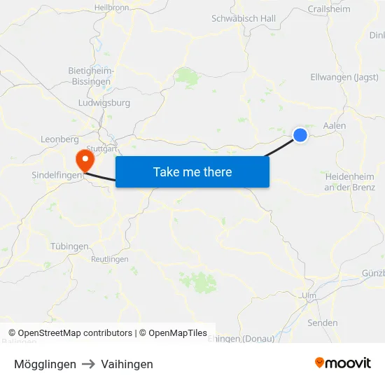 Mögglingen to Vaihingen map
