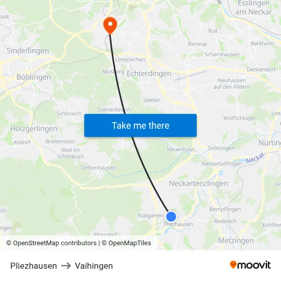Pliezhausen to Vaihingen map