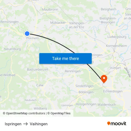Ispringen to Vaihingen map
