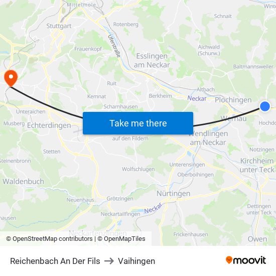 Reichenbach An Der Fils to Vaihingen map