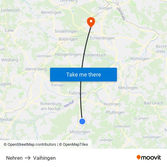 Nehren to Vaihingen map