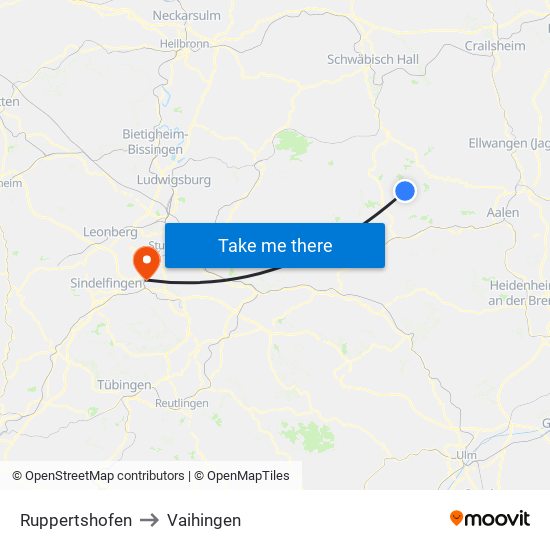 Ruppertshofen to Vaihingen map