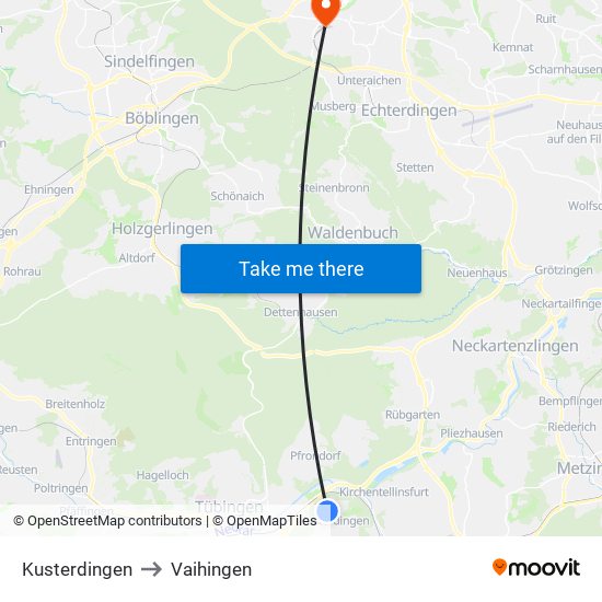 Kusterdingen to Vaihingen map