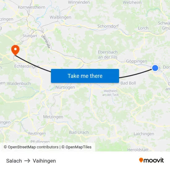 Salach to Vaihingen map