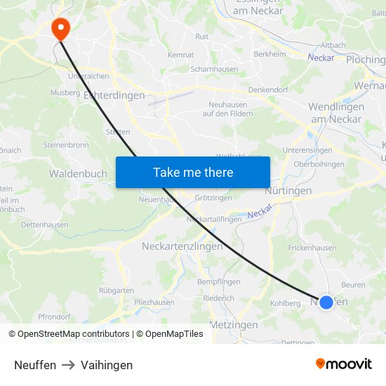 Neuffen to Vaihingen map