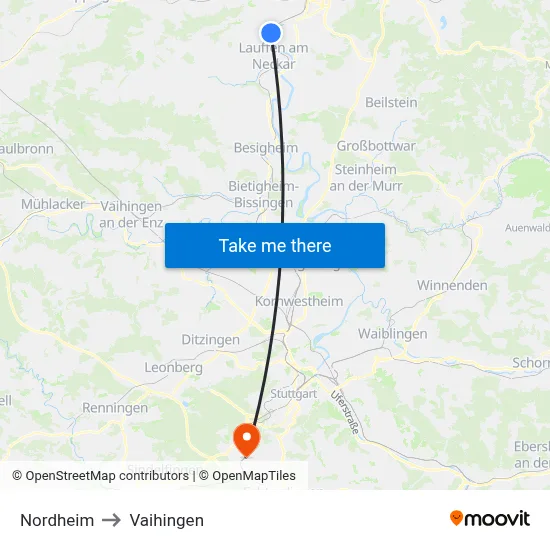 Nordheim to Vaihingen map