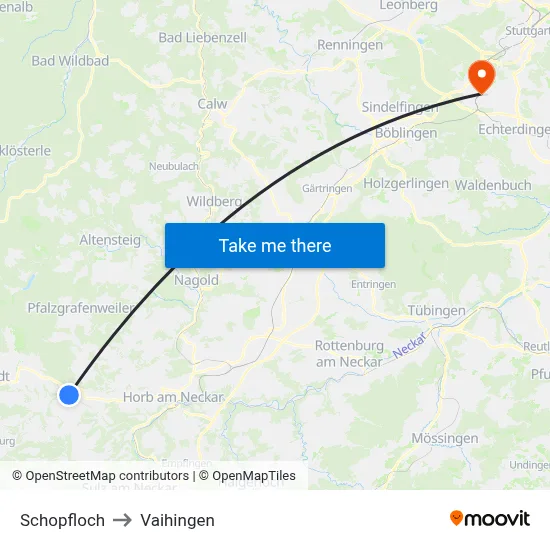 Schopfloch to Vaihingen map