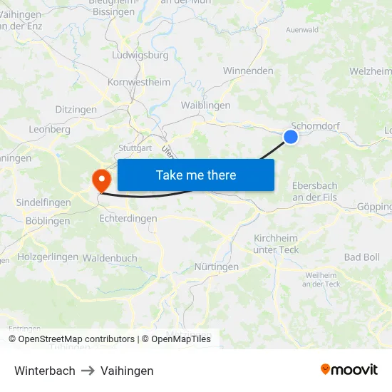 Winterbach to Vaihingen map