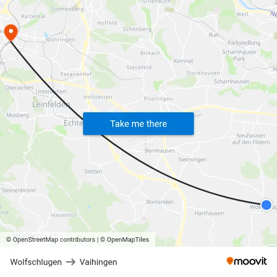 Wolfschlugen to Vaihingen map