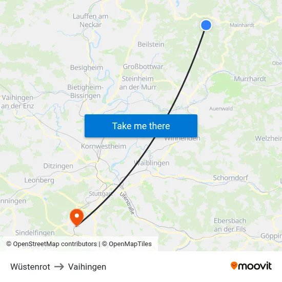 Wüstenrot to Vaihingen map