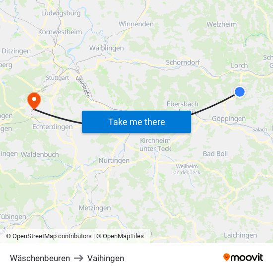 Wäschenbeuren to Vaihingen map