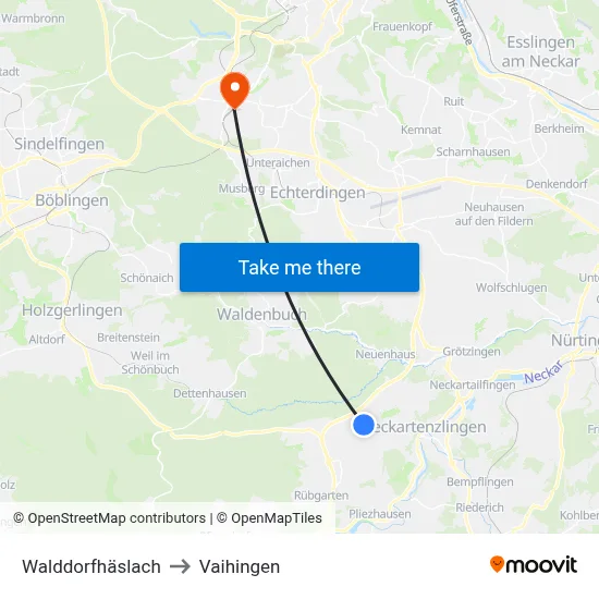 Walddorfhäslach to Vaihingen map