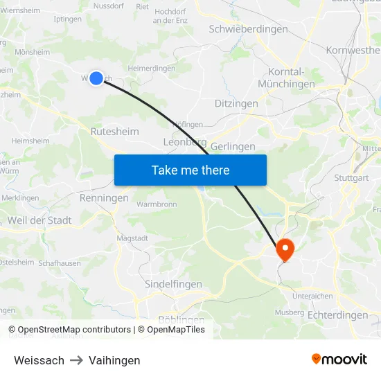 Weissach to Vaihingen map