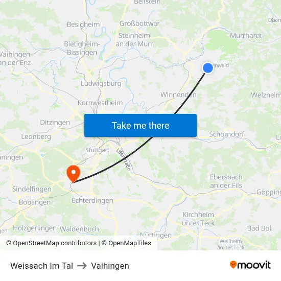 Weissach Im Tal to Vaihingen map