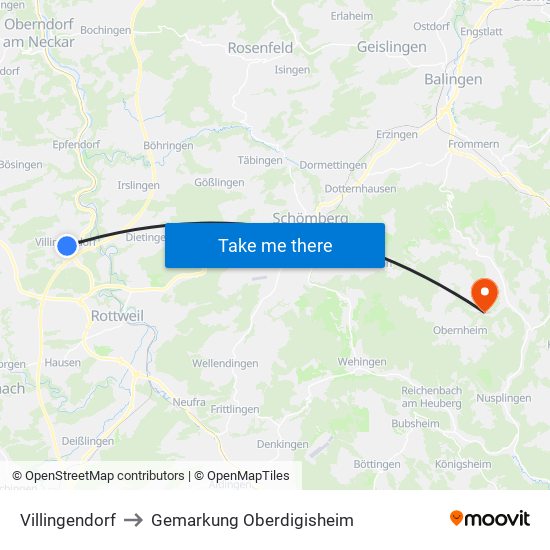 Villingendorf to Gemarkung Oberdigisheim map