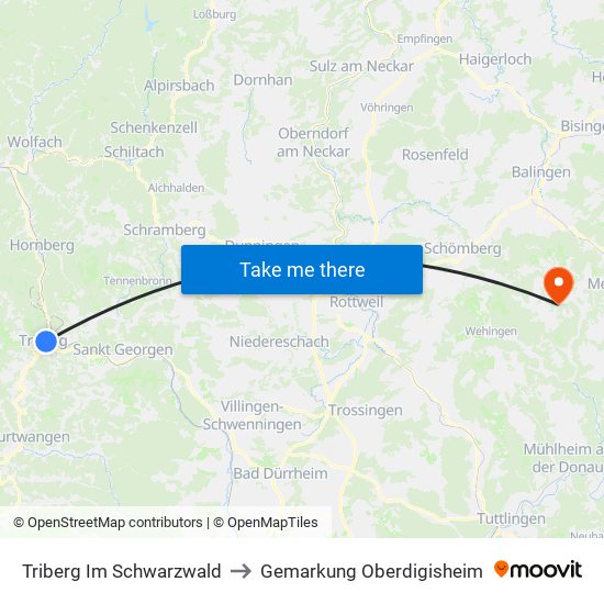 Triberg Im Schwarzwald to Gemarkung Oberdigisheim map