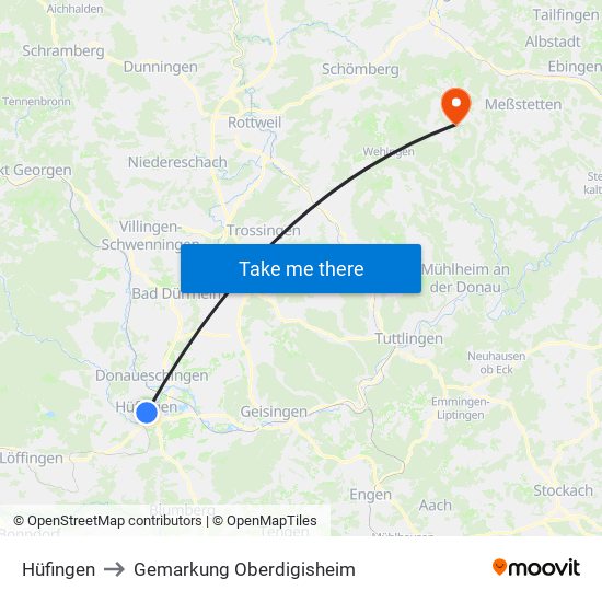 Hüfingen to Gemarkung Oberdigisheim map