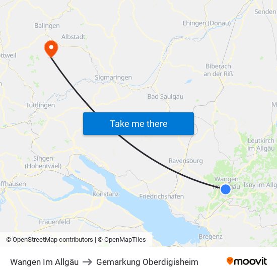 Wangen Im Allgäu to Gemarkung Oberdigisheim map