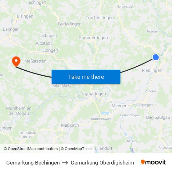 Gemarkung Bechingen to Gemarkung Oberdigisheim map