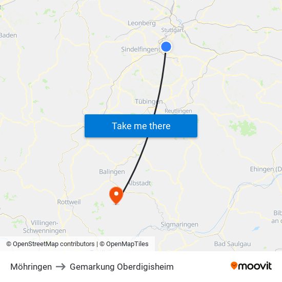 Möhringen to Gemarkung Oberdigisheim map