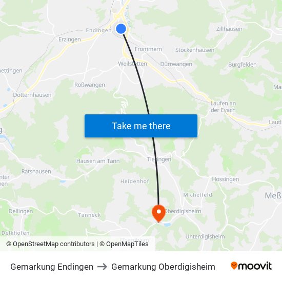 Gemarkung Endingen to Gemarkung Oberdigisheim map