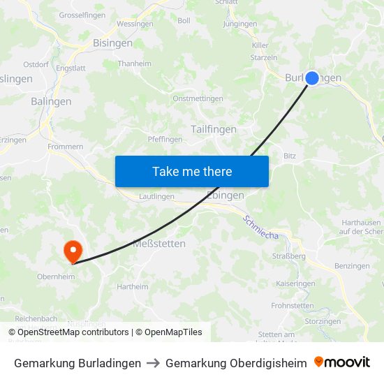 Gemarkung Burladingen to Gemarkung Oberdigisheim map