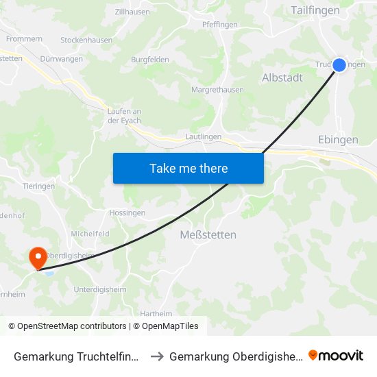 Gemarkung Truchtelfingen to Gemarkung Oberdigisheim map