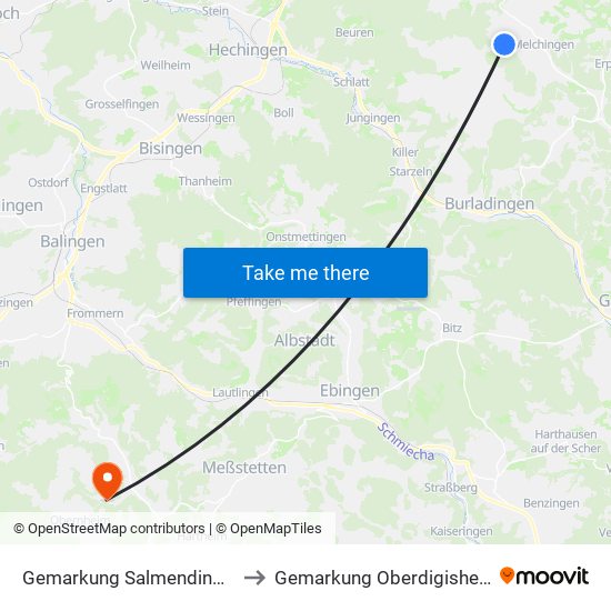 Gemarkung Salmendingen to Gemarkung Oberdigisheim map