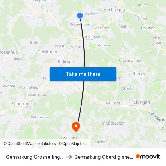 Gemarkung Grosselfingen to Gemarkung Oberdigisheim map